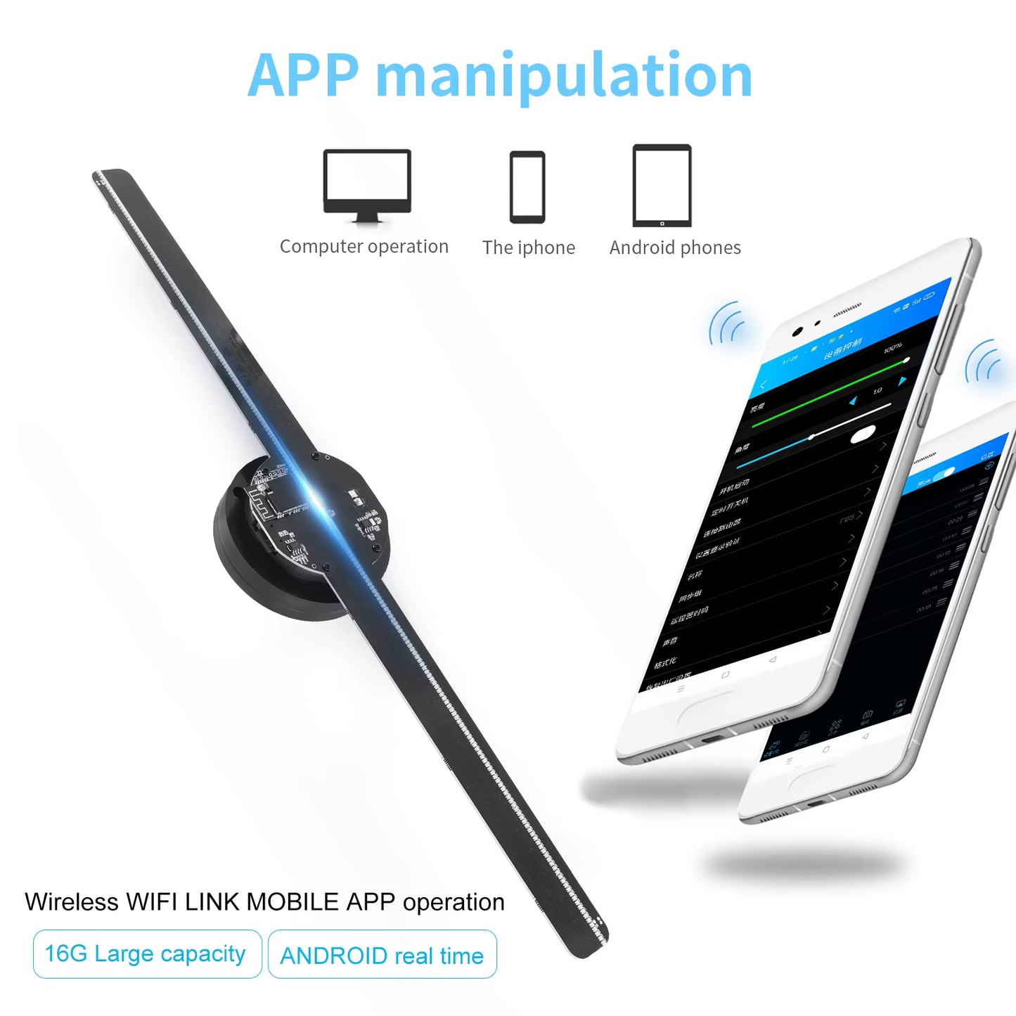 3D Holograma Projector Logo Display 42CM LED Fan Wifi Holographic APP Ios/Android Advertising Machine Imaging Hologram Player