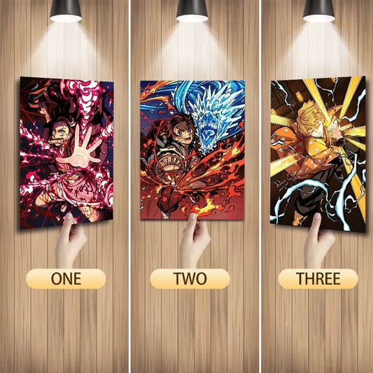 Demon Slayer Anime3 D Lenticular Poster Birthday Gift Nezuko/Tanjirou/Zenitsu Wall Art 3D Flip Gradient Poster Home Decor Toy